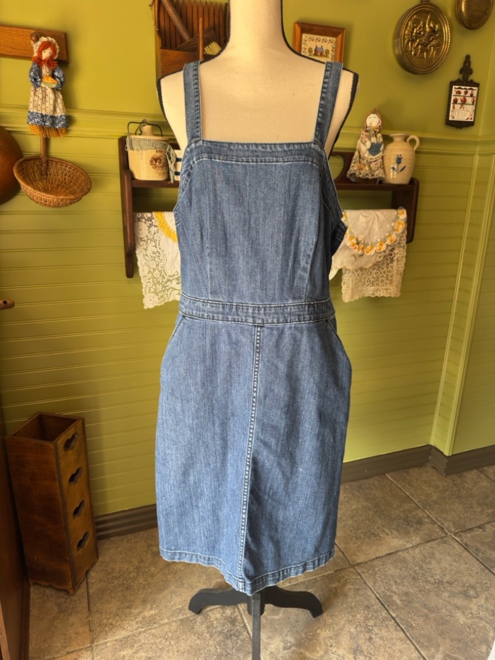 Universal Thread Classic Denim Pinafore Dress in Medium Blue